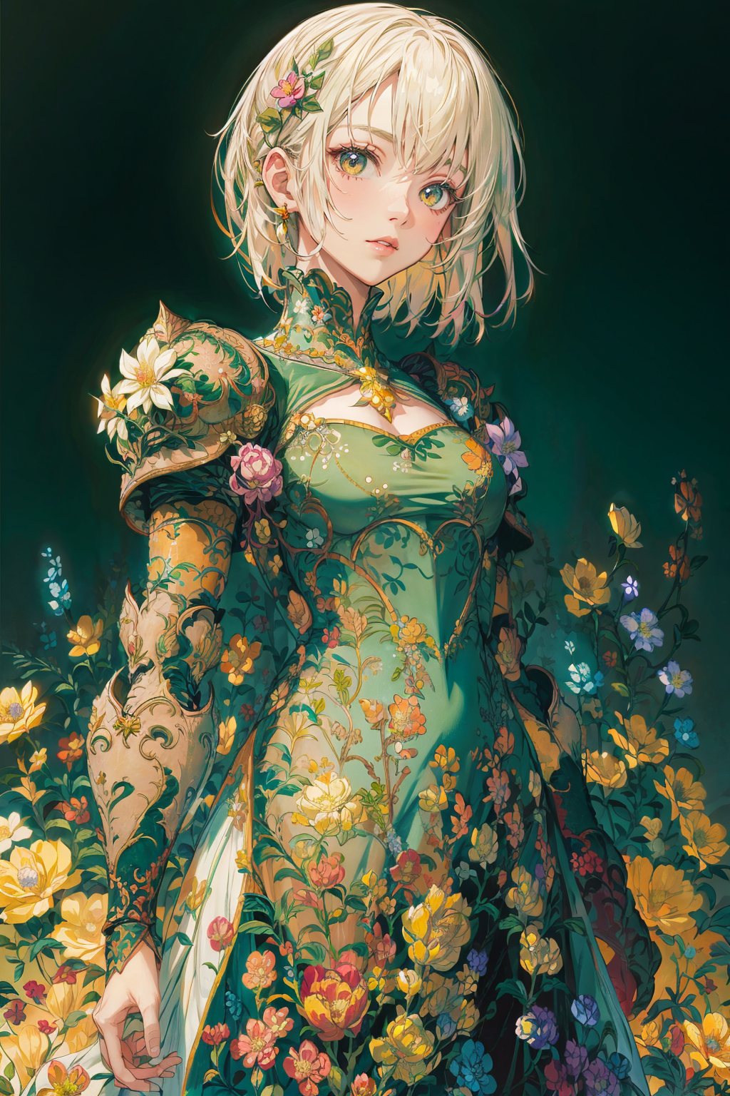 18195-2122400633-woman, flower dress, colorful, darl background,flower armor,green theme,,.png